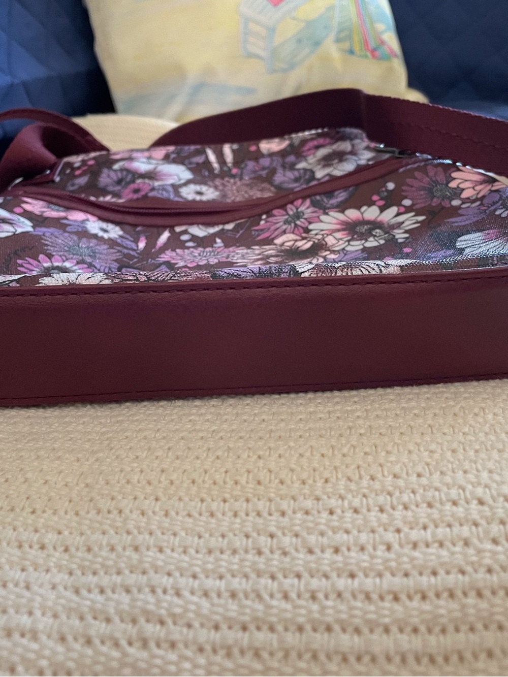 Sakroots Floral Crossbody Bag in Burgundy with Pink, Purple and White Accents - Picture 3 of 7